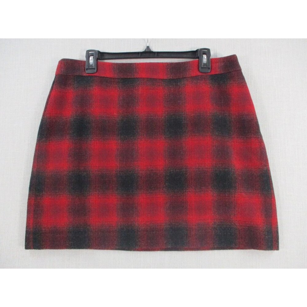 Banana Republic Red & Black Plaid Wool-Blend Mini‎ Skirt Size 14